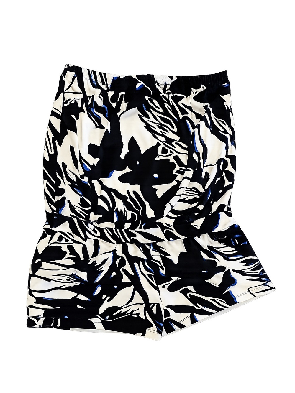Tori Richard Strapless Romper Black White Blue Tropical Print Women’s M